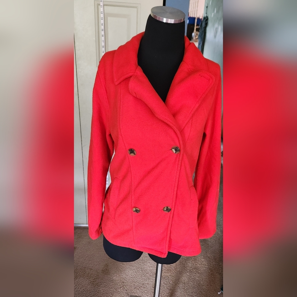 Lands' End Kids Red Pea Coat Classic Double-Breasted Size XL